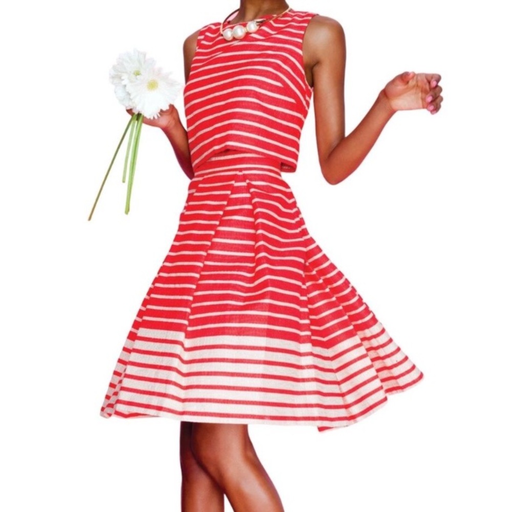 Taylor Romantic overlay stripe one piece pleated midi dress size 6